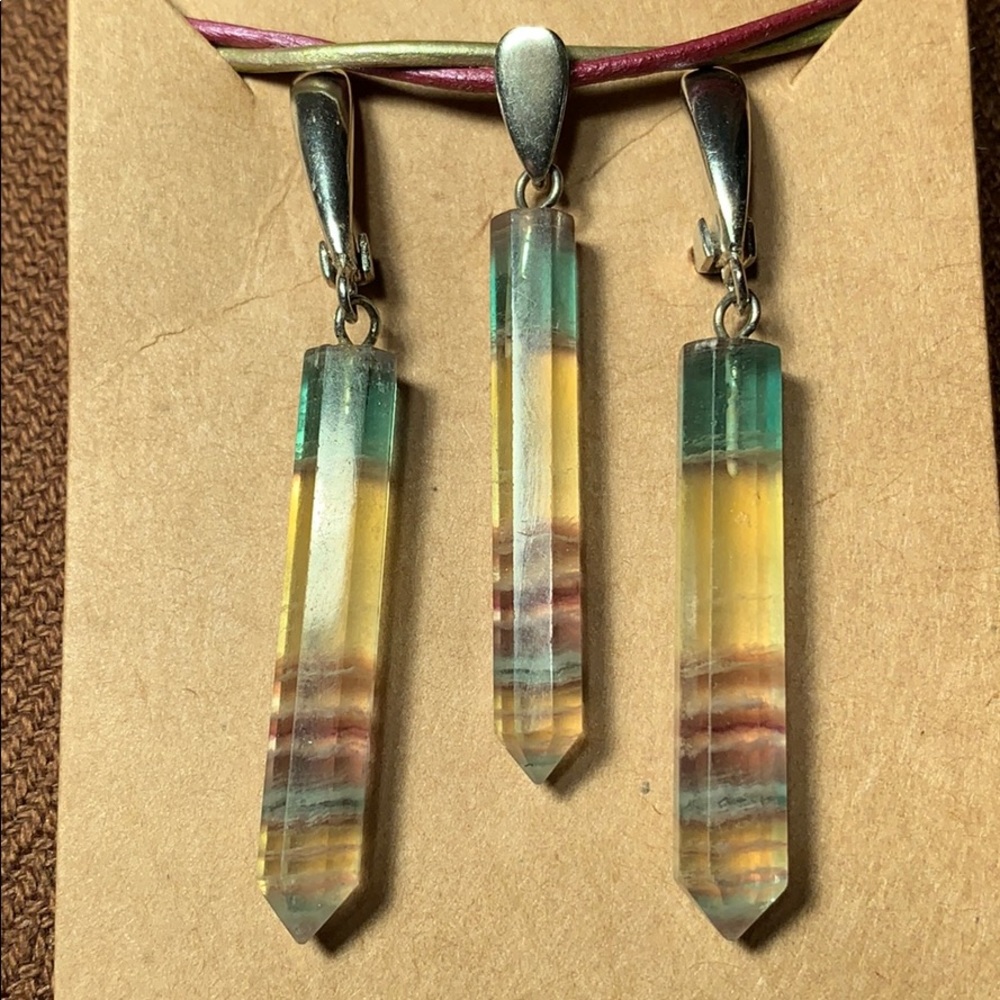 Sterling silver Tourmaline/Ametrine(?)earrings/necklace set